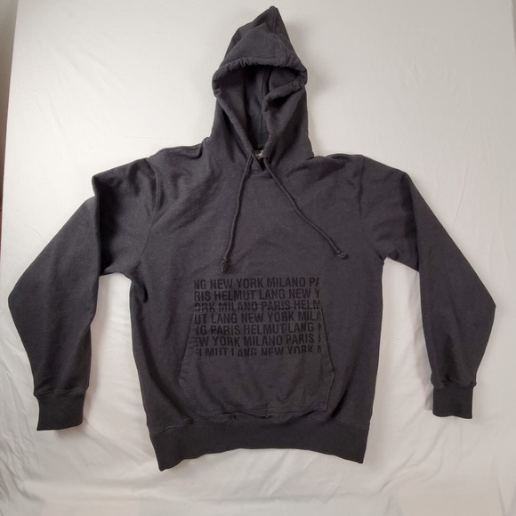 Helmut Lang Mens Hoodie New York Milano Paris Pullover Gray Large AUTHENTICATED